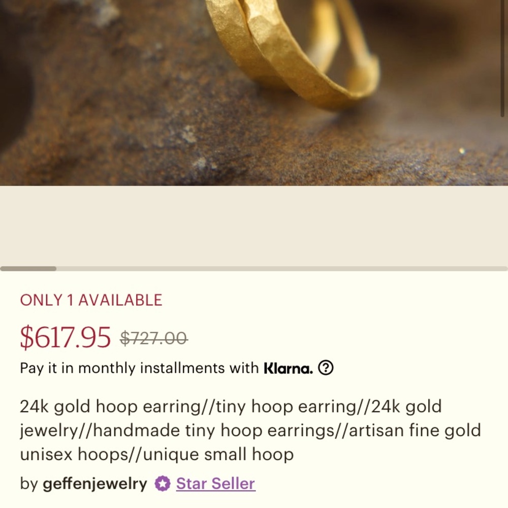 24k Handmade Hammered (Yellow) Gold Hoop Earring Pair (set) Matte finish